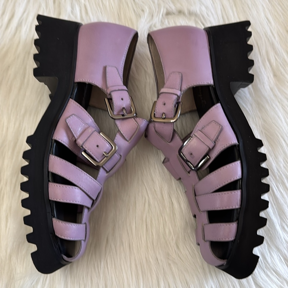 Free People Janis Fisherman Lilac Lavender Chunky Black Heel Sandals Size 8 - Picture 7 of 16